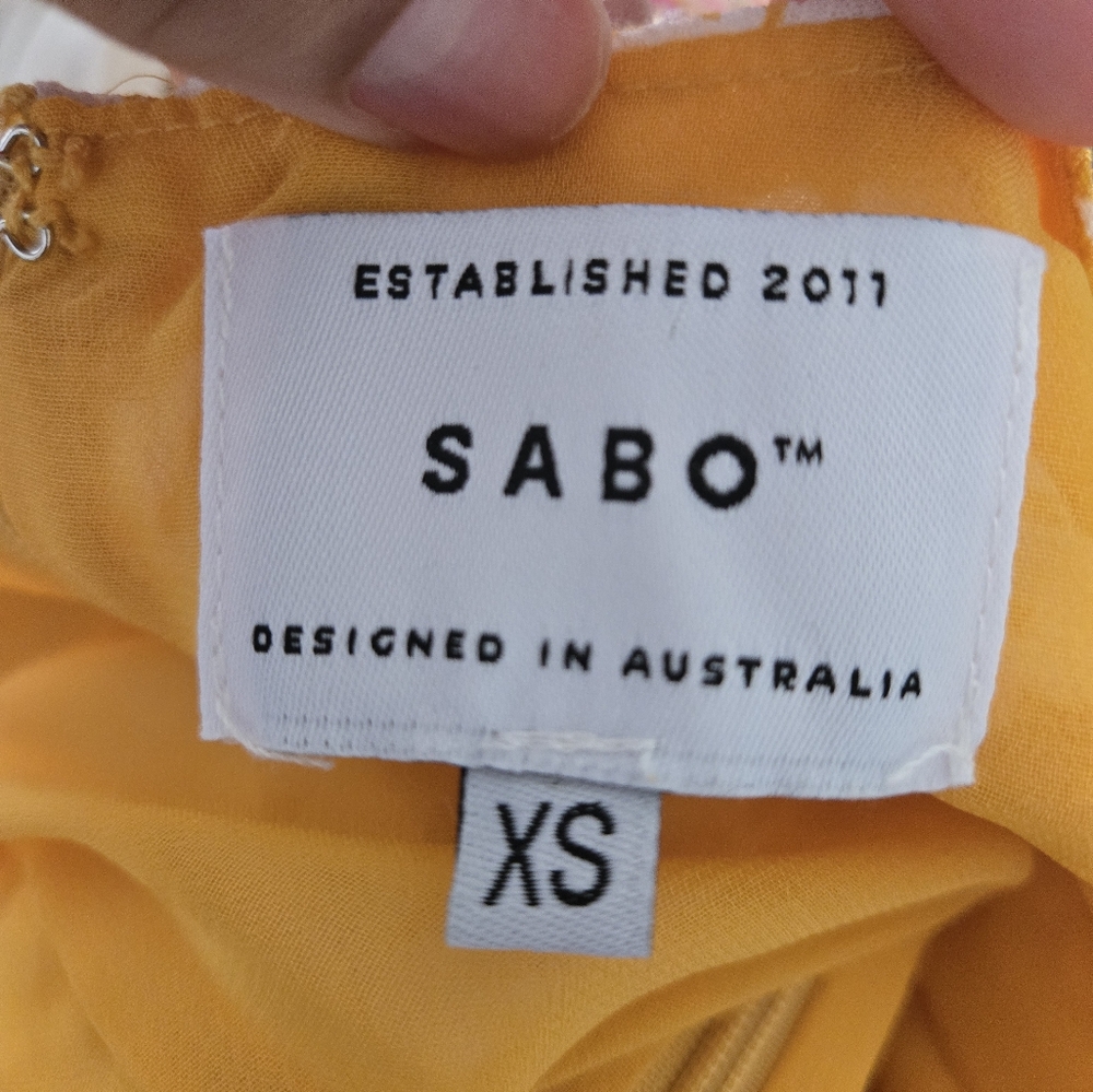 Sabo Floral Yellow Milkmaid Puff Sleeves Mini Dress size XS - Picture 4 of 12